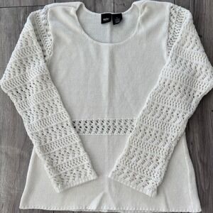Mossimo Womens‎ XL Ivory Knit Sweater Long Crochet Sleeves Textured Pullover